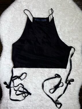 Zara Black Satin Halter Strappy Crop Top Medium